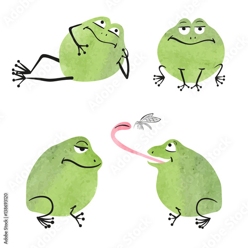 Cute watercolor frogs set. ...