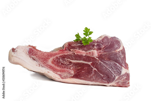 Piece of raw meat on a white background