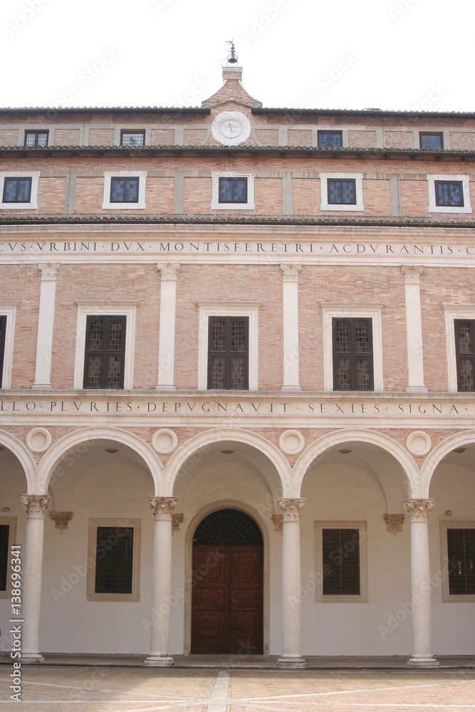 Renaissance historical interesting palace in Urbino downtown, Italy