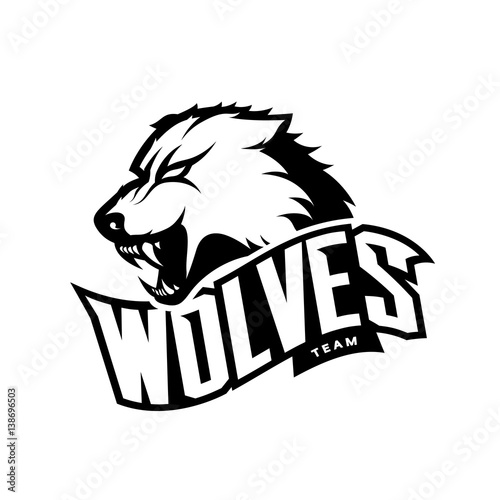 Furious wolf sport mono vector logo concept isolated on white background. Web infographic predator team pictogram.
Premium quality wild animal t-shirt tee print illustration.