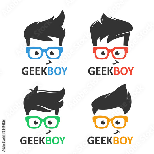 Geek or nerd logo vector set