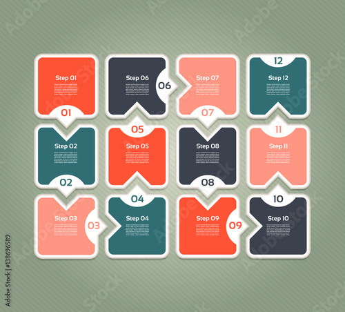 Vector progress background. Template for diagram, graph, presentation and chart. Business concept with 12 options, parts, steps or processes.