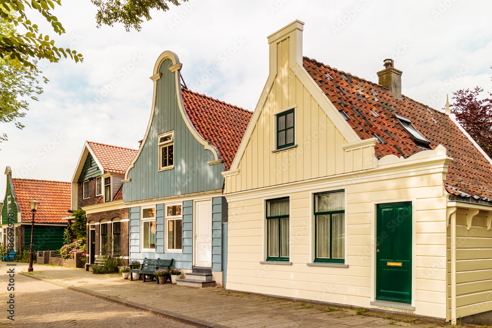 Classic old wooden Dutch houses in North Amsterdam