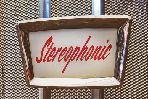 Close up of a vintage jukebox with the text stereophonic