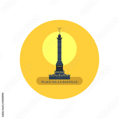 July column on place de La Bastille. Paris, France. Icon round shape.