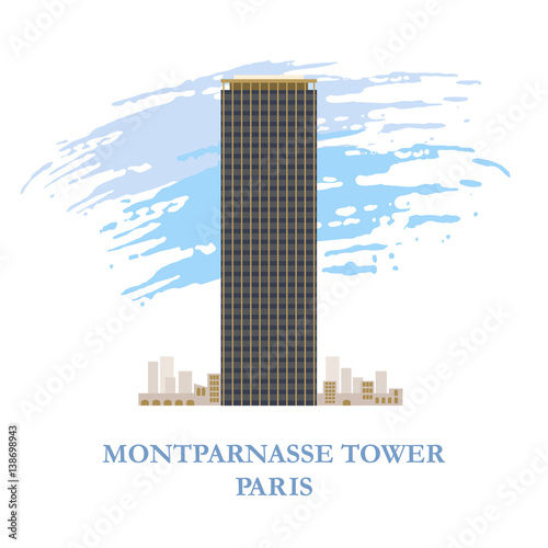 Montparnasse Tower. France, Paris. Vector illustration.