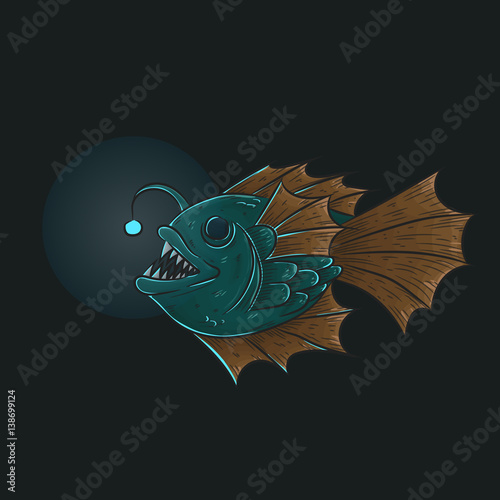 Deep sea anglerfish, isolated on white, vector illustration, eps-10