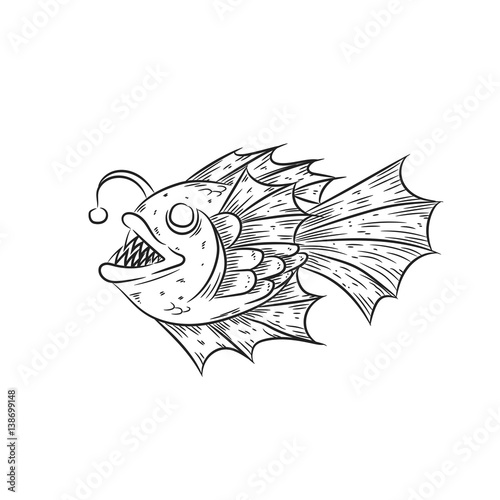 Anglerfish, deep sea fish illustration.