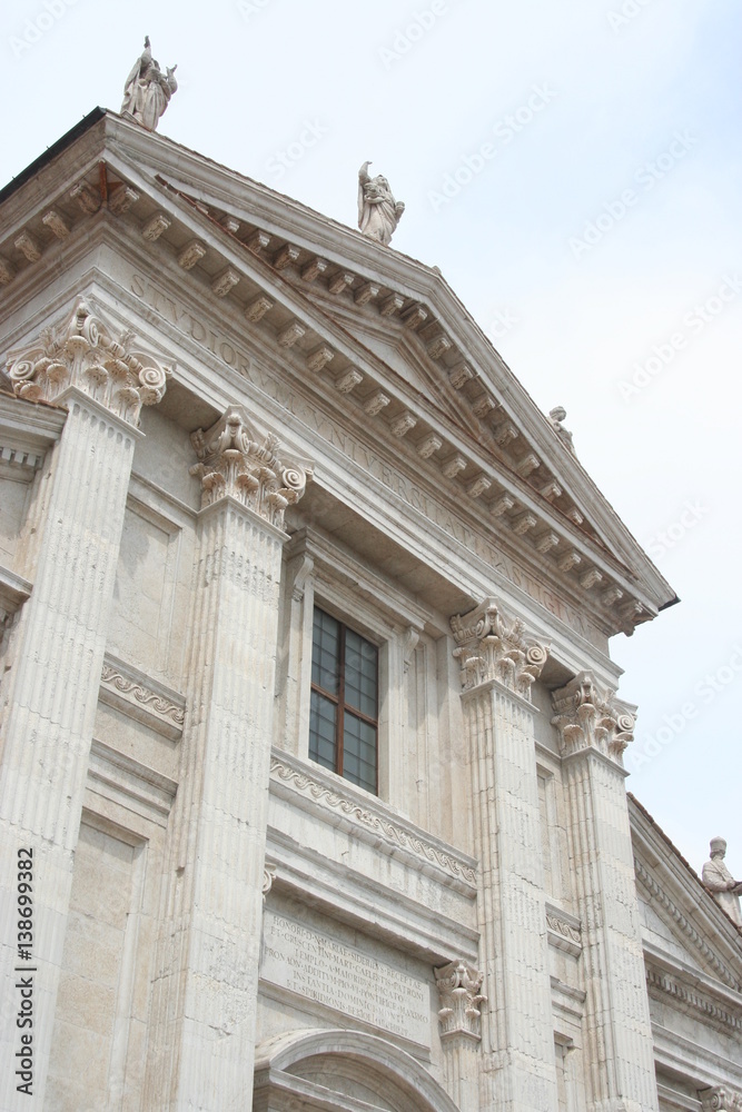 Classical style architecture of a historical palace in Urbino downtown, central Italy
