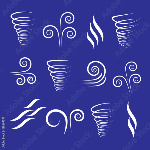 Wind icons nature, wave flowing, cool weather