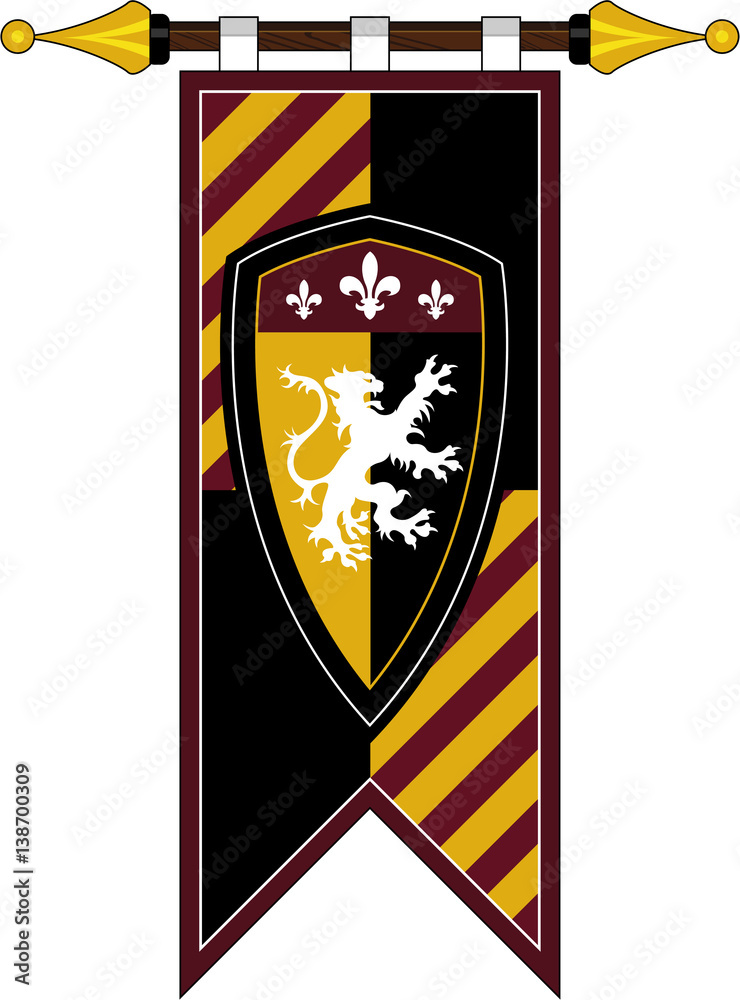 Medieval Heraldic Lion Shield on Flag Stock Vector | Adobe Stock