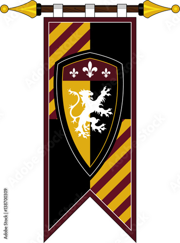 Medieval Heraldic Lion Shield on Flag