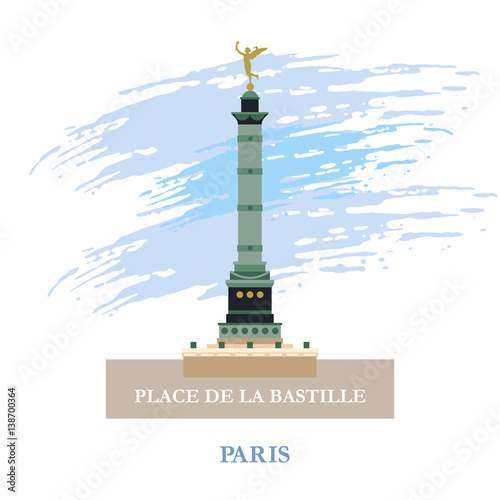 July column on place de La Bastille. Paris, France. Vector illustration.