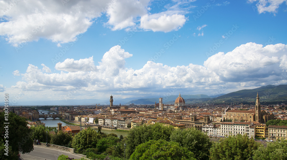 Florence panorama, Cathedral Santa Maria Del Fiore and Basilica di Santa Croce from Piazzale Michelangelo (Tuscany, Italy)