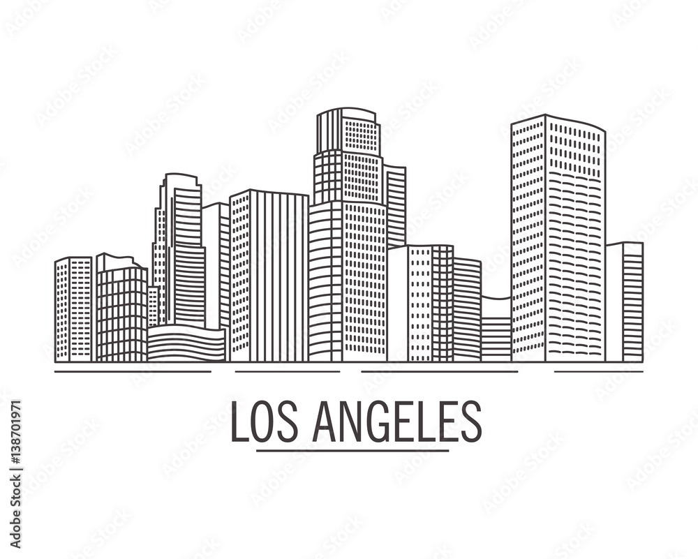 The city landscape drawn with lines los angeles on a white background