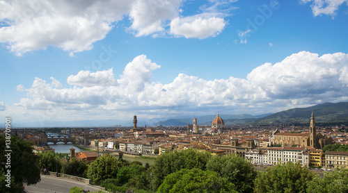 Florence panorama, Cathedral Santa Maria Del Fiore and Basilica di Santa Croce from Piazzale Michelangelo (Tuscany, Italy) © Ms VectorPlus