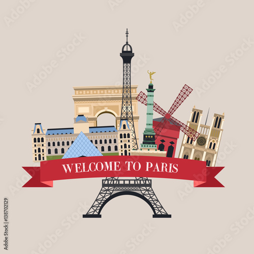 Welcome to Paris. The famous sights. Vector illustration.