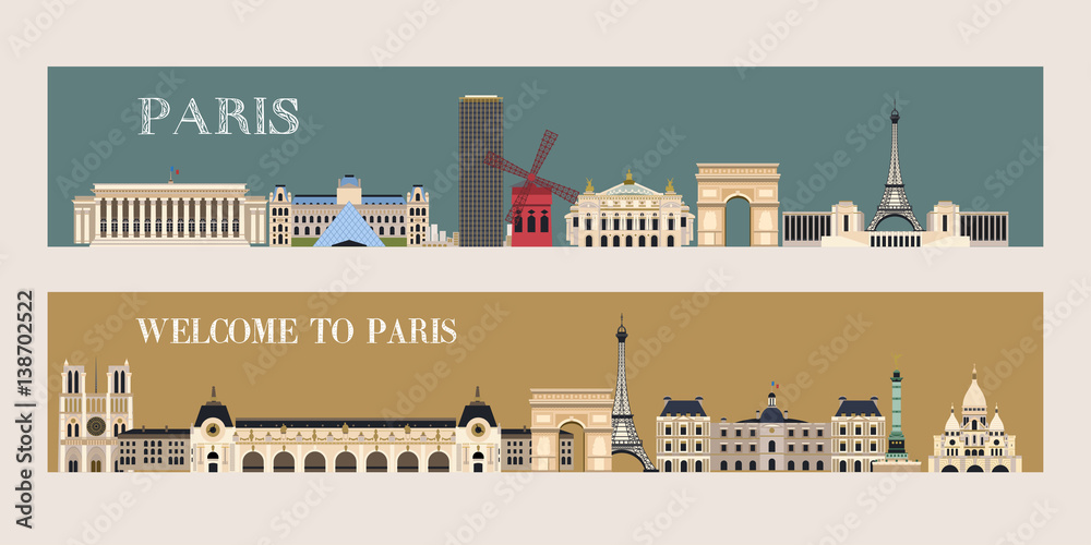 Sights Of Paris. Vector illustration. Welcome to Paris!