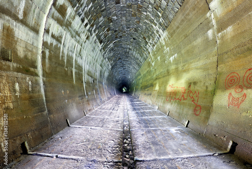 Inside of a grungy tunnel photo