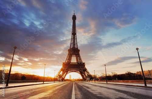 Paris -  Eiffel tower at sunrise.