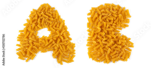 Alphabet made of pasta. Letter A and B.