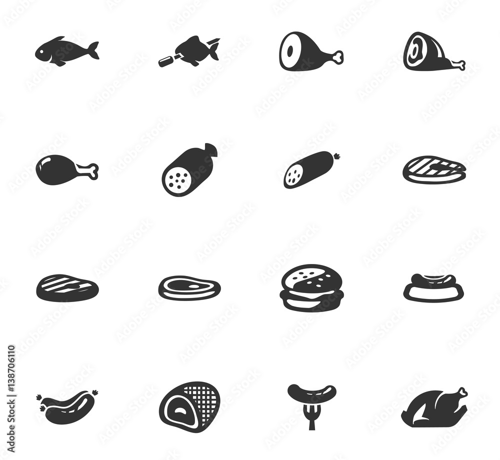 Meat and protein icons set