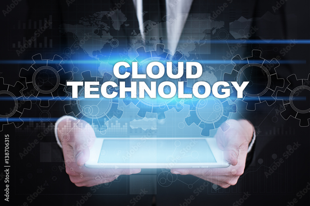Businessman holding tablet PC with cloud technology concept. Businessman holding tablet PC with cloud technology concept.