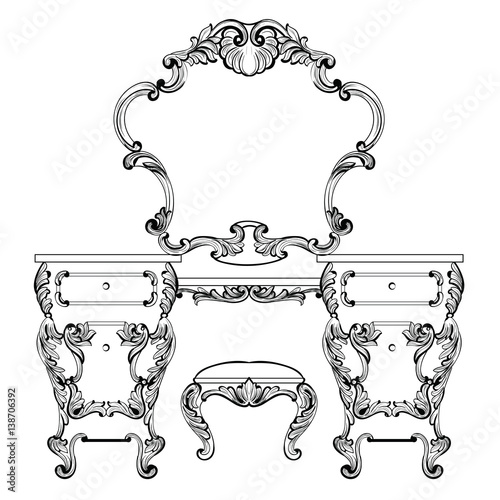 Fabulous Baroque Console Table and Mirror frame set. Vector French Luxury ric...