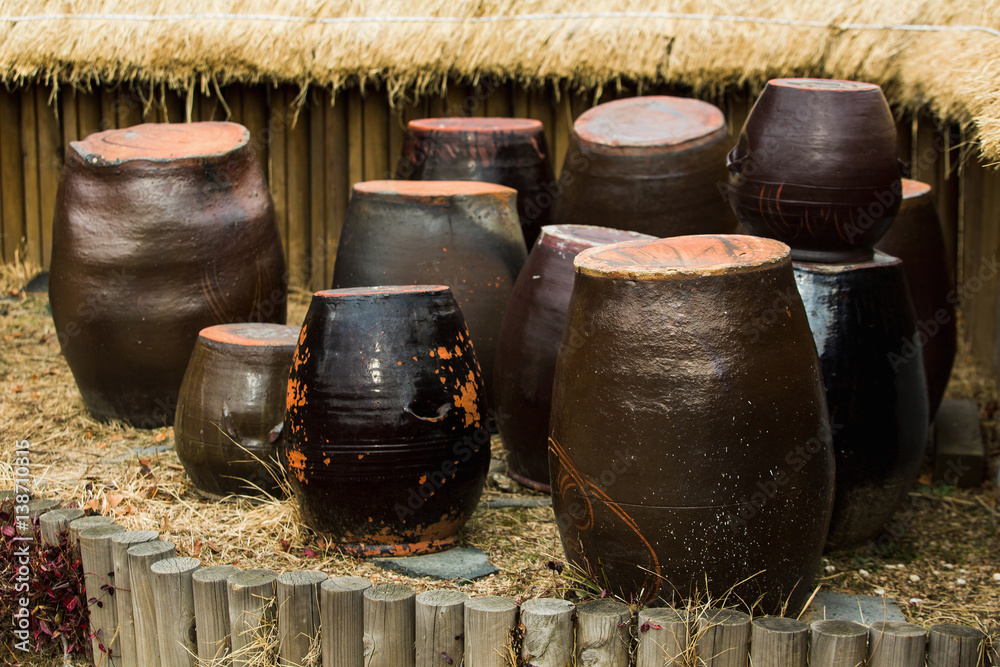The traditional Korean pottery clay jugs. The traditional Korean pottery clay jugs.