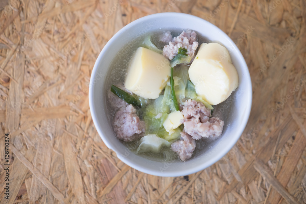 Tofu soup with vegetable and pork Tofu soup with vegetable and pork