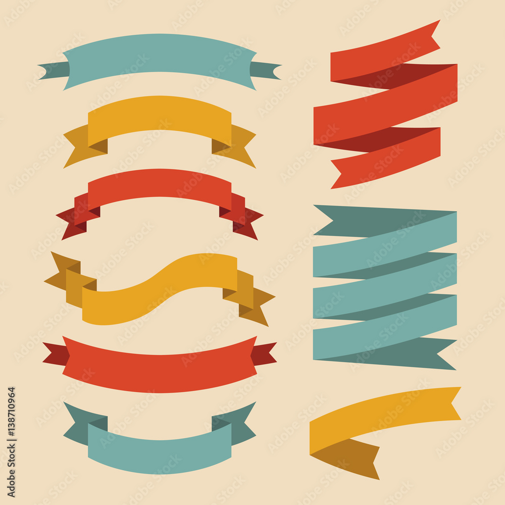 Vector set of different ribbons in flat style.