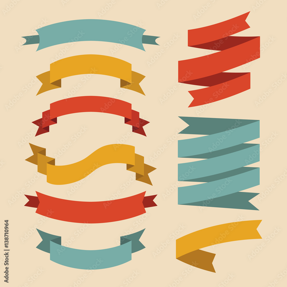 Vector set of different ribbons in flat style. Vector set of different ribbons in flat style.