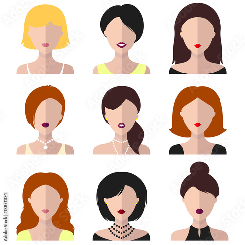 Vector set of different women icons in flat style.