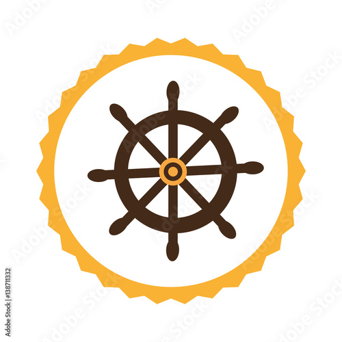 circular frame with boat helm vector illustration