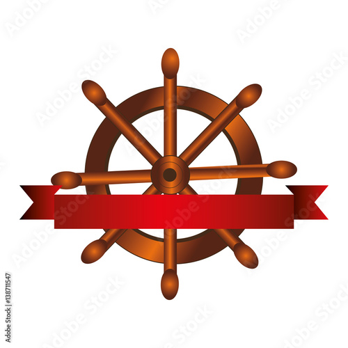 colorful silhouette with boat helm and ribbon vector illustration