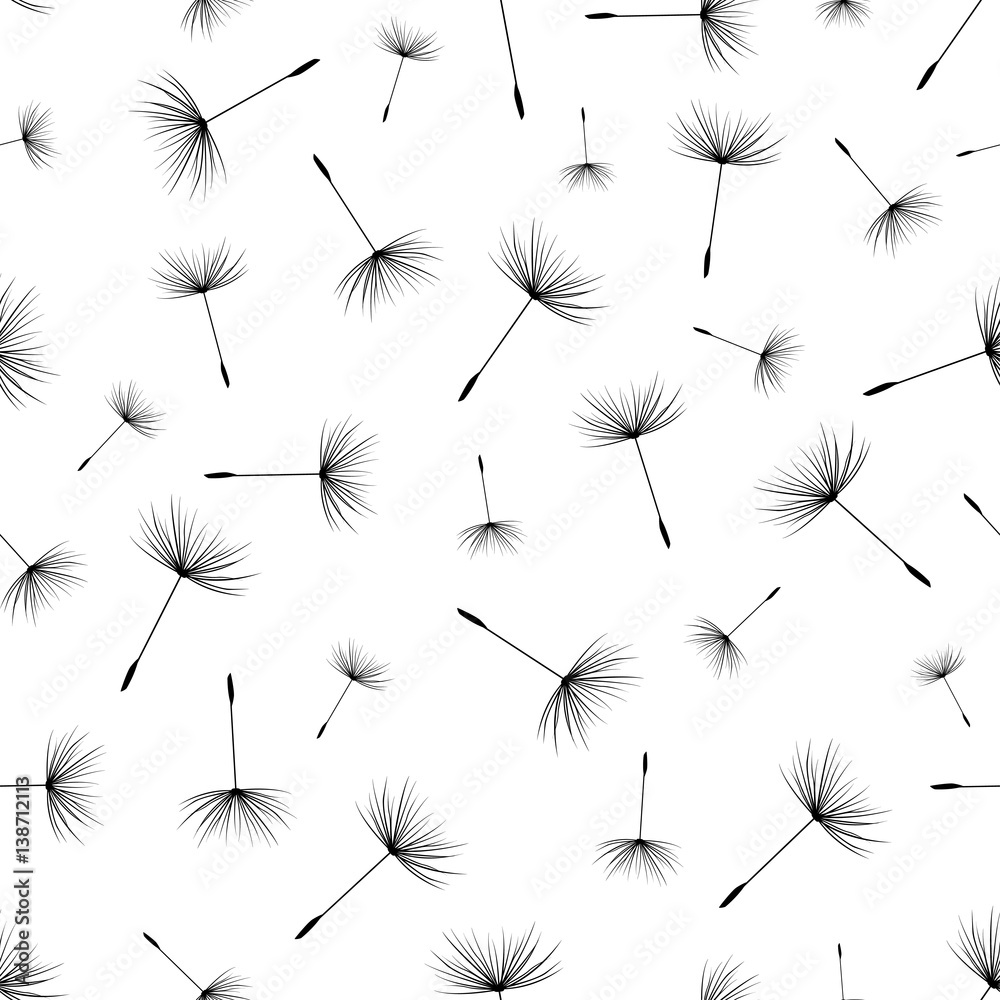 Seamless pattern with dandelion fluff silhouette