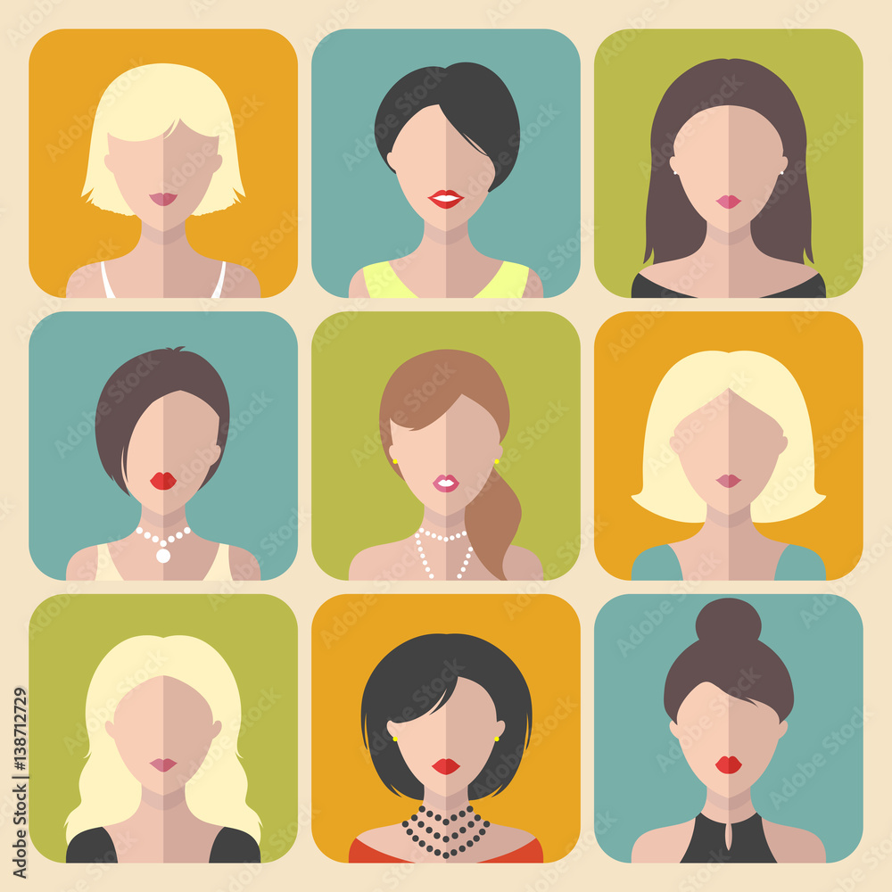 Vector set of different women app icons in flat style. Vector set of different women app icons in flat style.