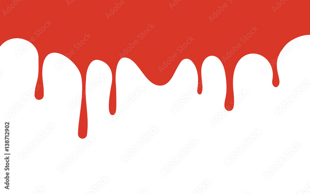 red paint drips. bloody ink flow down. white background. vector illustration