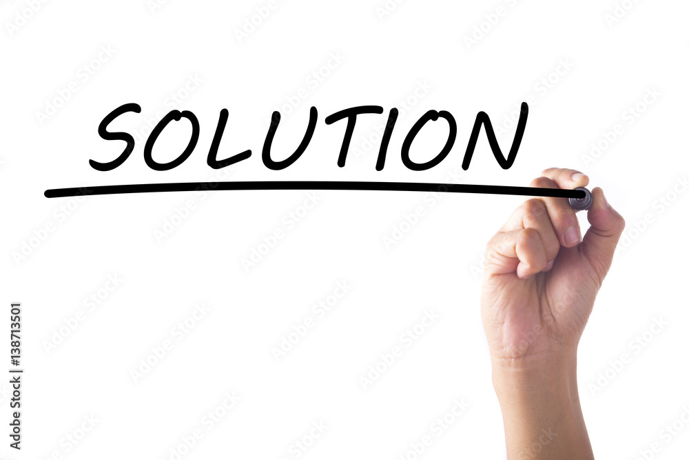 Hand writing SOLUTION on transparent board Hand writing SOLUTION on transparent board