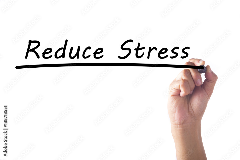 Hand writing Reduce Stress word on transparent board Hand writing Reduce Stress word on transparent board