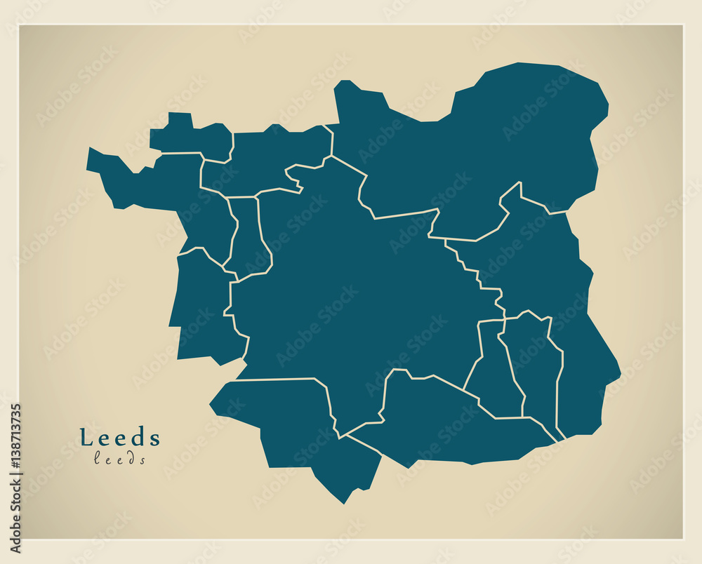Modern City Maps - Leeds with boroughs England illustration