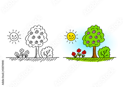 Drawing of spring landscape