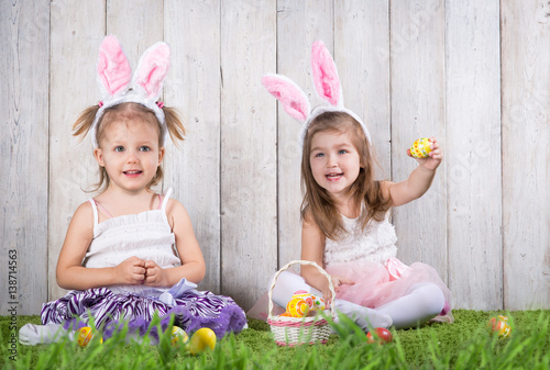 Little girsl with Easter eggs photo