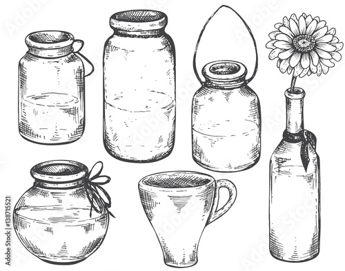 Collection of hand drawn vases and jars.