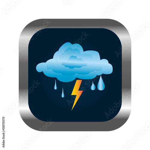 square button with relief and rain storm weather icon vector illustration