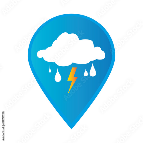 Mark icon pointer gps with rain storm weather icon vector illustration
