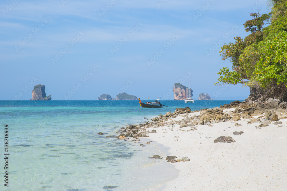 Island in the sea, seascape of Thailand ocean travel background in Summer season.
