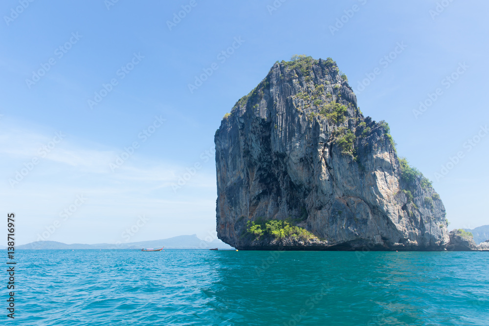 Island in the sea, seascape of Thailand ocean travel background in Summer season.