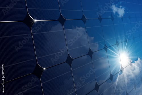 Close-up of a Solar Panel with Sun Rays