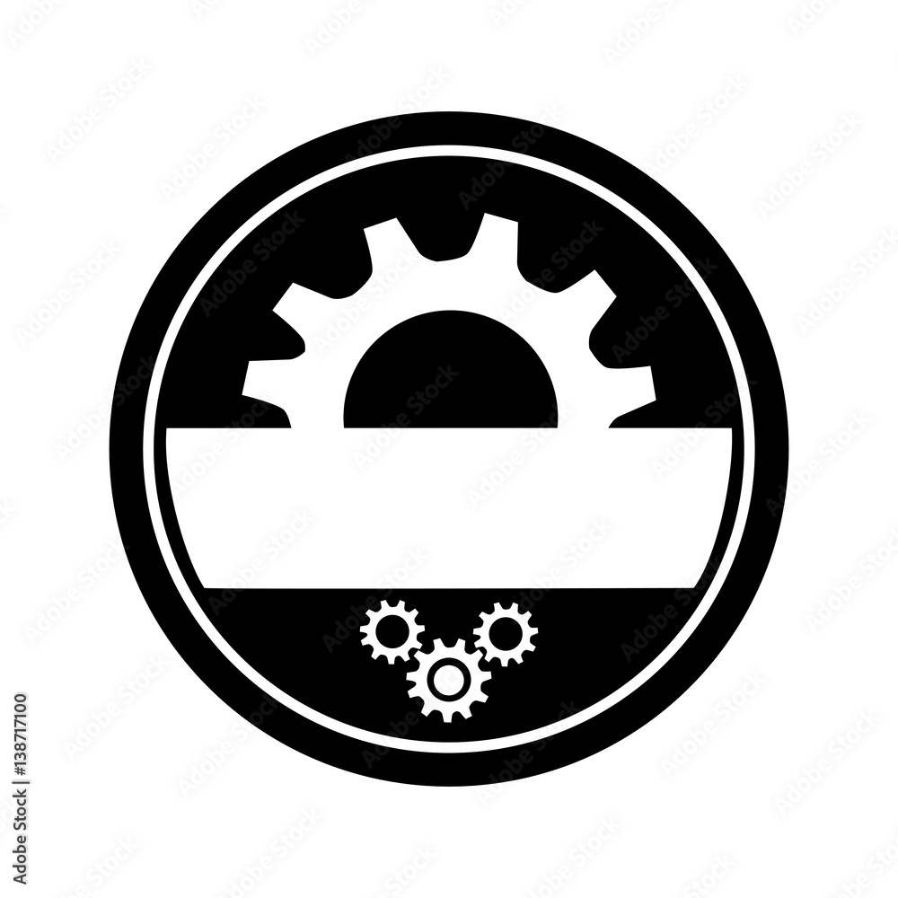 monochrome circular frame with half pinion and gears wheels vector illustration monochrome circular frame with half pinion and gears wheels vector illustration